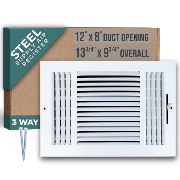 Fits 12x8 Duct Opening 3 WAY Steel Air Supply Diffuser by Handua | Register Vent Cover Grill for Sidewall and Ceiling | White | Outer Dimensions: 13.75" X 9.75"