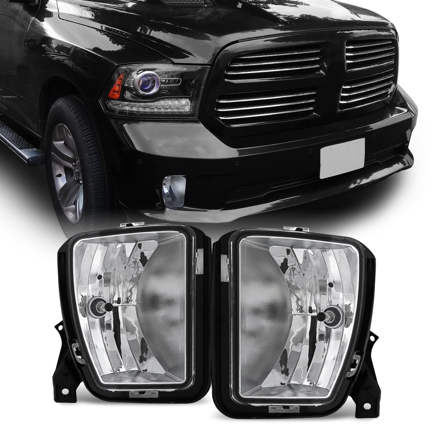 Fits 13 14 15 16 17 18 Dodge Ram 1500 Pickup Clear Fog Lights