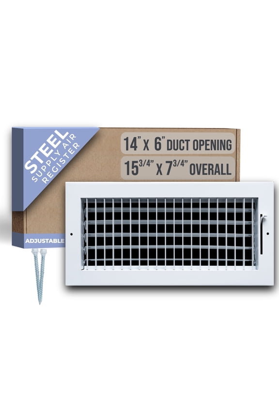 Fits 14x6 Duct Opening Steel Adjustable Air Supply Grille by Handua | Register Vent Cover Grill for Sidewall and Ceiling | White | Outer Dimensions: 15.75" X 7.75"