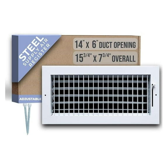 Fits 14x6 Duct Opening Steel Adjustable Air Supply Grille by | Register Vent Cover Grill for Sidewall and Ceiling | White | Outer Dimensions: 15.75" X 7.75"