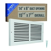 Fits 14x6 Duct Opening | Steel Baseboard Return Air Grille by Handua | Vent Cover Grill | 7/8" Margin Turnback [Depth] to Fit Baseboard | White | Outer Dimensions: 15.75"W X 7.75 "H