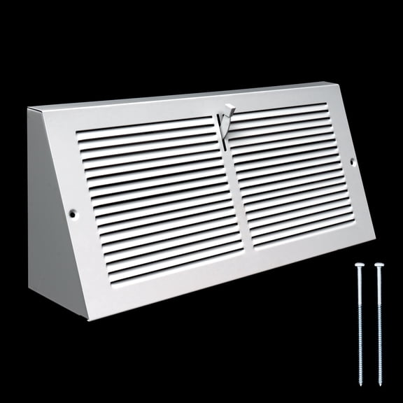 Fits 14x6 Duct Opening | Steel Triangular Baseboard Air Supply Grille with Damper by Handua| Air Register Vent Cover Grill | 3-13/16" Depth | White | Outer Dimensions: 15-3/4" x 6-5/8"