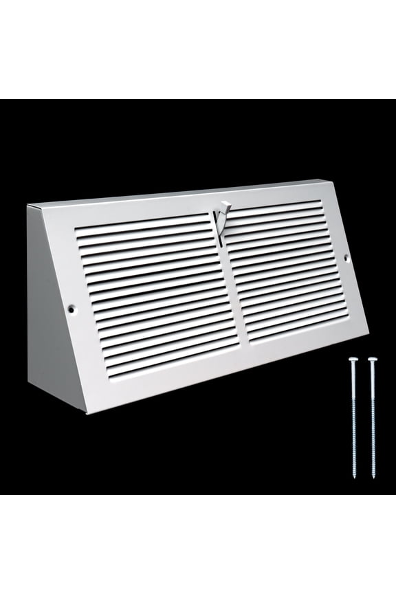 Fits 14x6 Duct Opening | Steel Triangular Baseboard Air Supply Grille with Damper by Handua| Air Register Vent Cover Grill | 3-13/16" Depth | White | Outer Dimensions: 15-3/4" x 6-5/8"