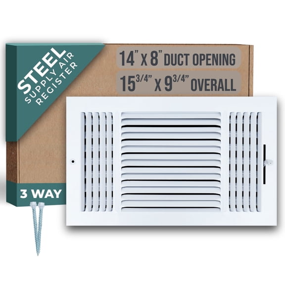 Fits 14x8 Duct Opening 3 WAY Steel Air Supply Diffuser by Handua | Register Vent Cover Grill for Sidewall and Ceiling | White | Outer Dimensions: 15.75" X 9.75"