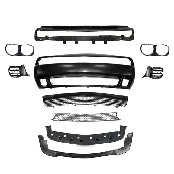 Fits 15-23 Dodge Challenger Full Front Bumper Cover & Grille & Lip Hellcat Style