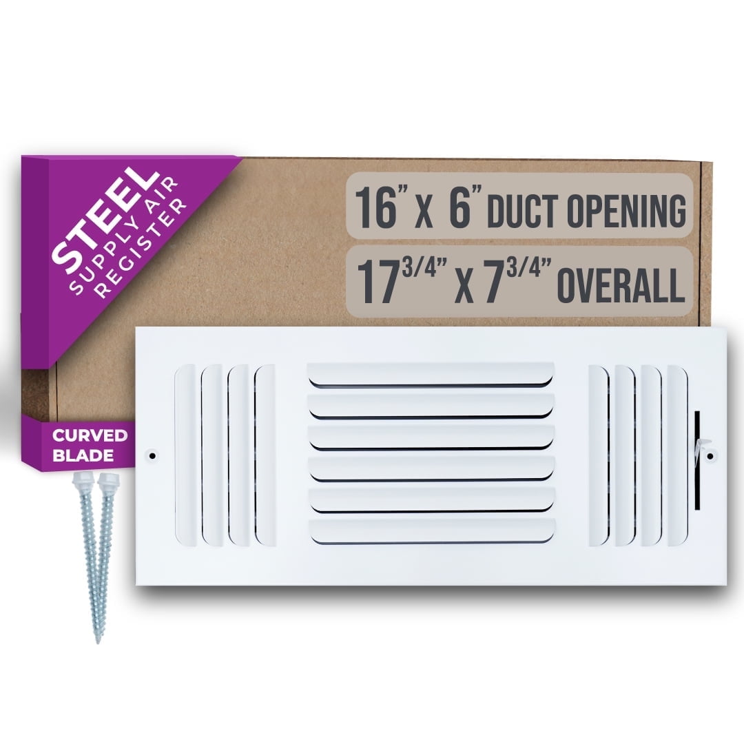 Fits 16x6 Duct Opening 3 WAY Fixed Curved Blade Air Supply Diffuser by Handua | Register Vent Cover Grill for Sidewall and Ceiling | White | Outer Dimensions: 17.75" X 7.75"