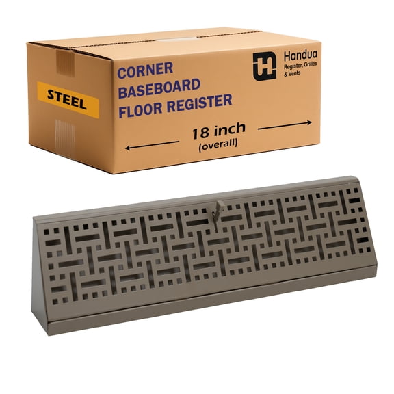 Fits 18" Baseboard Space | Corner Baseboard Register by Handua | Decorative Design | 18" External Length Register Vent Cover Grill | Adjustable Lever for Air Flow Control | Brown