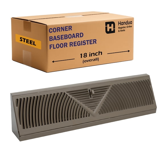 Fits 18" Baseboard Space | Corner Baseboard Register by Handua | Round Type Air Flow Design | 18" External Length Register Vent Cover Grill | Adjustable Lever for Air Flow Control | Brown