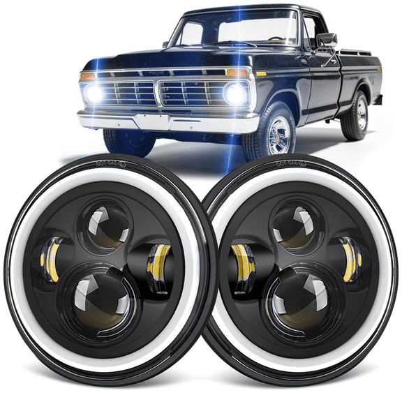 Fits 1953-1979 Ford F-100 LED Headlight High Low Beam DRL Turn Signal Light 7inch Round H6024/6014 Sealed Beam Assembly 2pcs