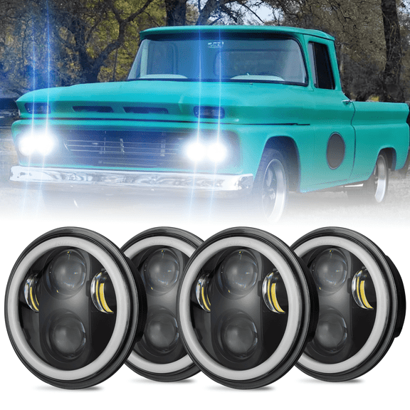 Fits 1960-1963 Chevy C10/C20/C30 Pickup Headlight (4 Headlamp Type) H5001 H5006 High Low Sealed Beam Assembly 4Pack