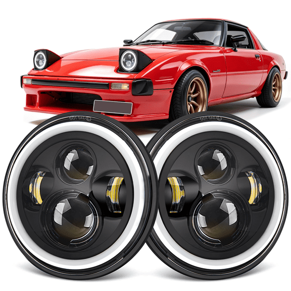 Fits 1979-1985 Mazda RX-7 LED Headlight High Low Beam DRL Turn Signal Light 7inch Round H6024/6014 Sealed Beam Assembly 2pcs