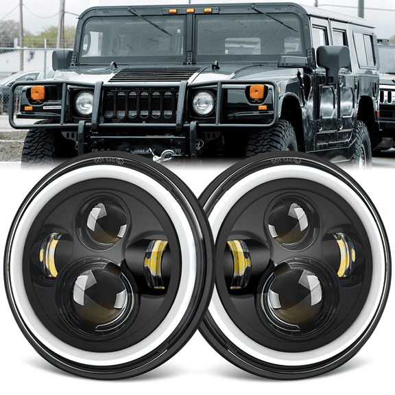 Fits 1992-2001 AM General Hummer LED Headlight High Low Beam DRL Turn Signal Light 7inch Round H6024/6014 Sealed Beam Assembly 2pcs