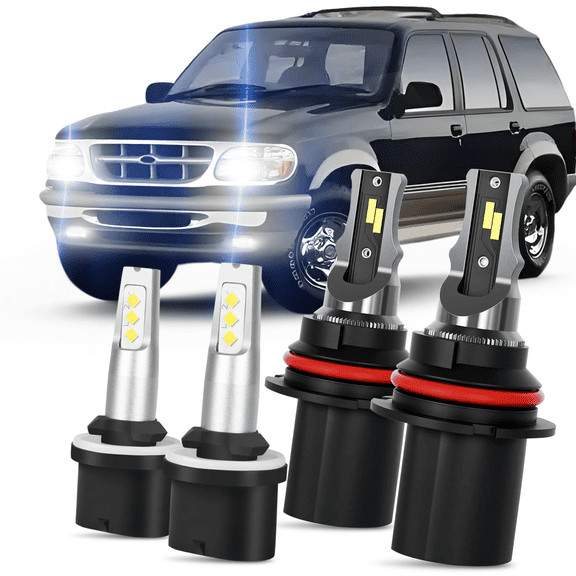 Fits 1995-1998 Ford Explorer LED Headlight Bulb 9007/HB5 High & Low Beam + 880/899 Fog Light Replacement Kit