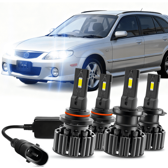 Fits 2002-2003 Mazda Protege5 LED Headlight Bulb 9005 High Beam H7 Low Beam Lamp Replacement Kit 4Pack