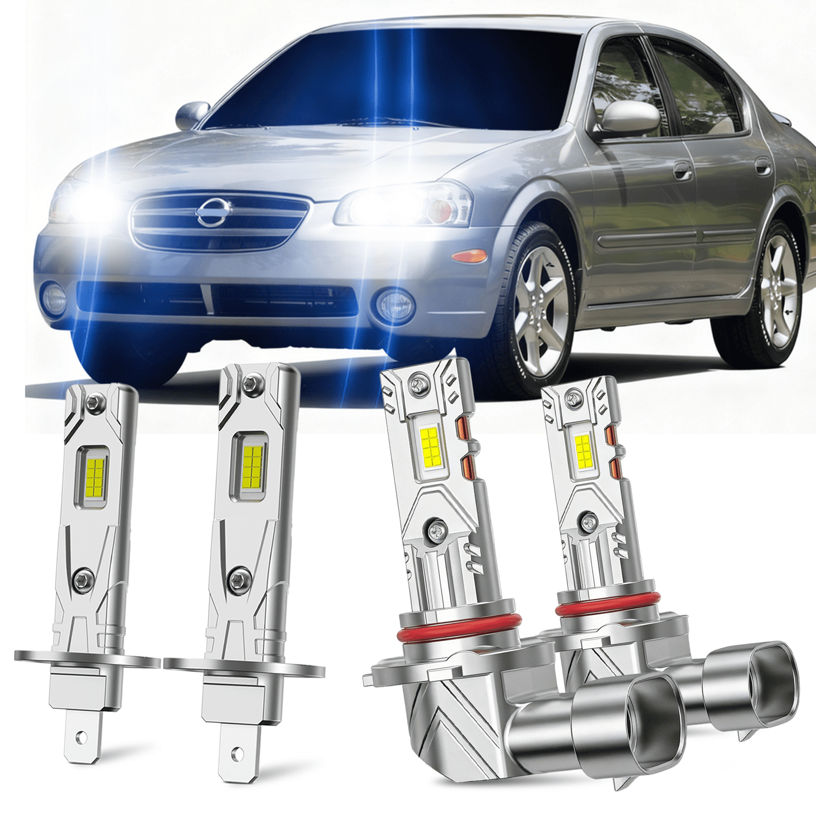 Fits 2002-2003 Nissan Maxima LED Headlight Bulbs 9005 High Beam & H1 ...