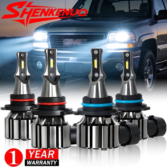 Fits 2003-2006 GMC Sierra LED Headlight Bulbs High/Low Beam 6000K White 4Pcs Super Bright Plug-and-Play