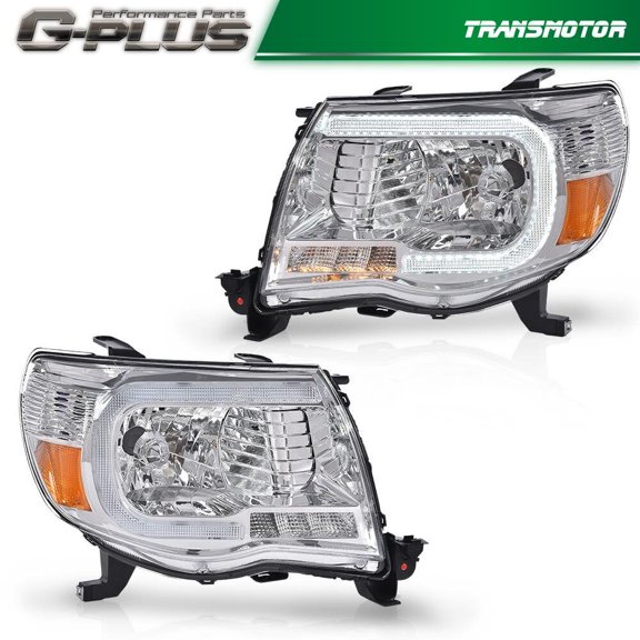 Fits 2005 - 2011 for Toyota Tacoma Clear LED Tube Headlights Clear/Amber -