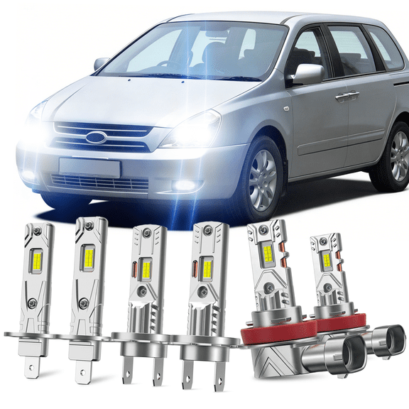 Fits 2006-2007 Kia Sedona EX LED Headlight Bulbs H1+H7 High & Low Beam + H11 Fog Light Replacement Kit