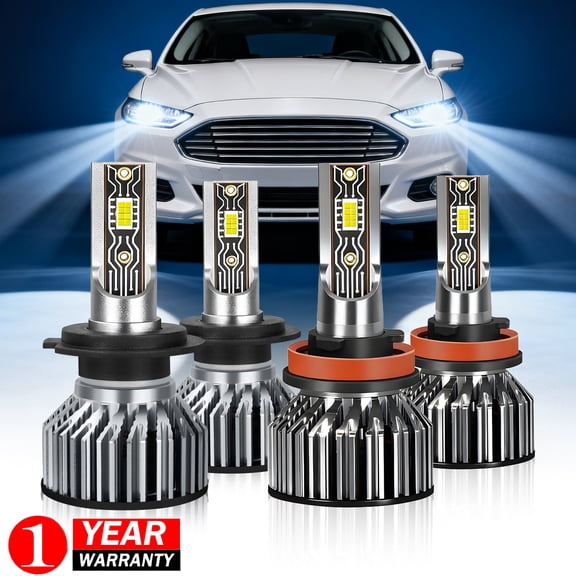 Fits Ford Fusion 2006-2017 LED Headlight Bulbs, High&Low Beam, Super Bright 6000K White, Plug & Play, 4-Pack