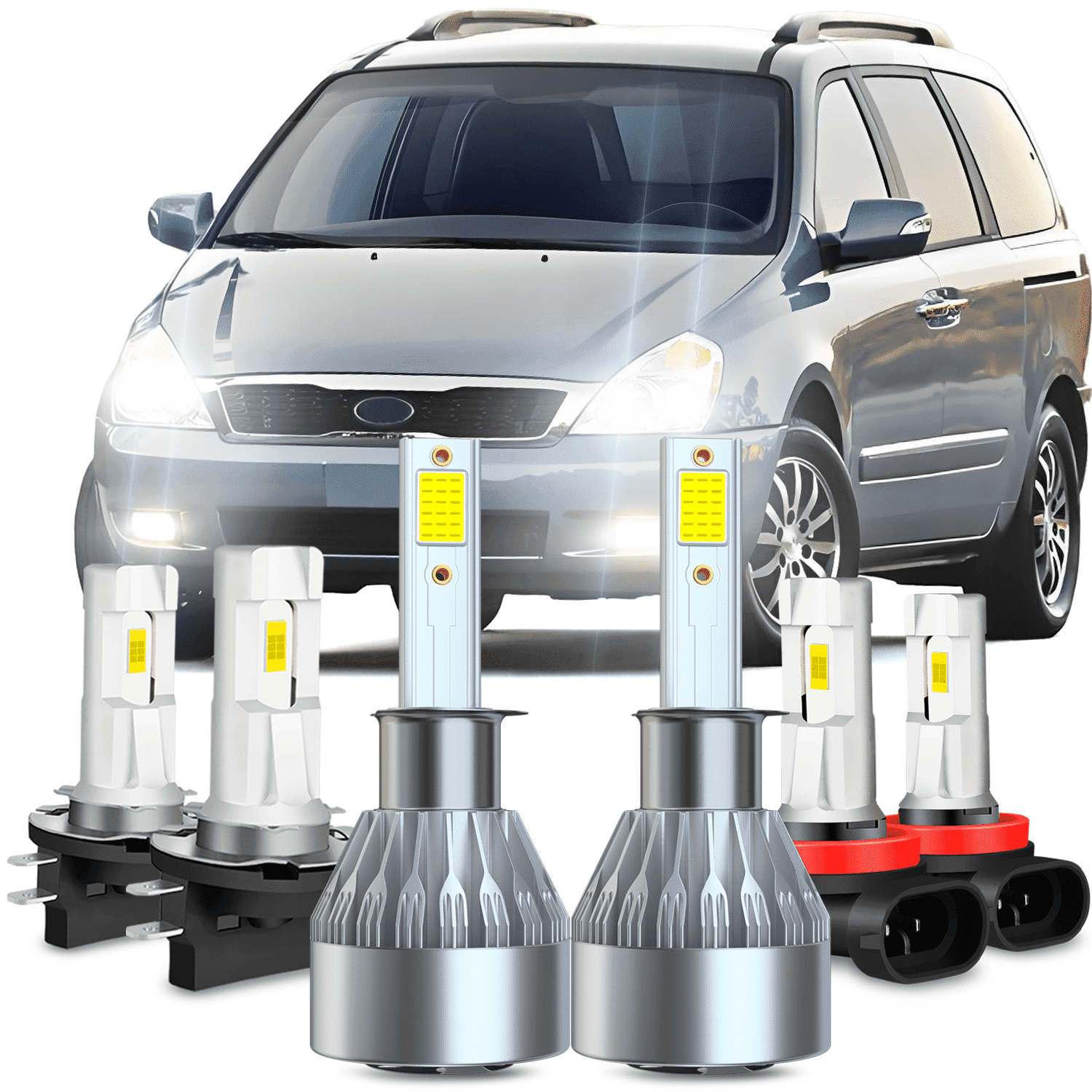 Fits 2007-2012 2014 Kia Sedona LED Headlight Bulbs High Low Beam Set + Fog Light