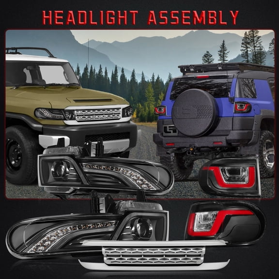 Fits 2007-2015 Toyota FJ Cruiser With Grille Headlights and Taillights Lamps