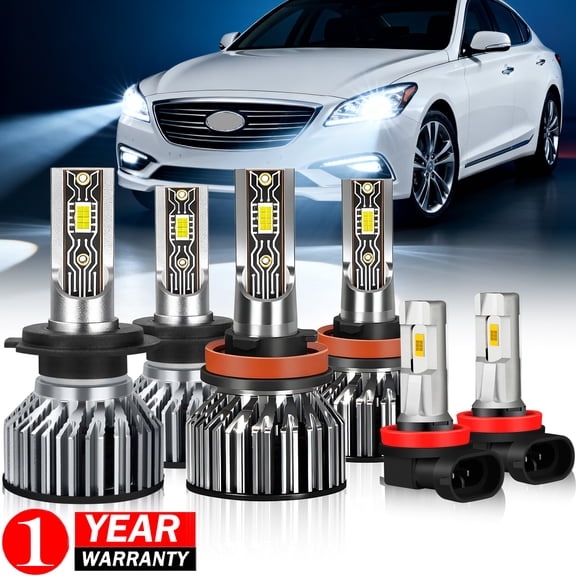Fits 2009-2014 Hyundai Genesis 2013 2012 2011 2010 LED Headlights Fog Light High Low Beam LED Lamp 6 Bulbs Bright White