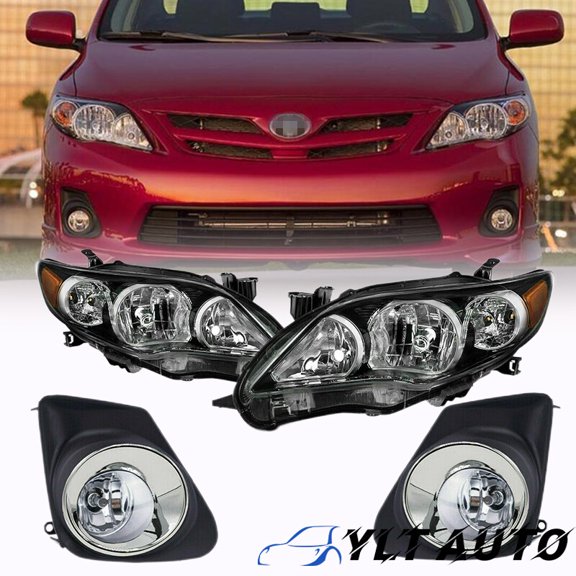 Fits 2011 2012 2013 Toyota Corolla S XRS LE Black Housing Headlights+Fog Lights