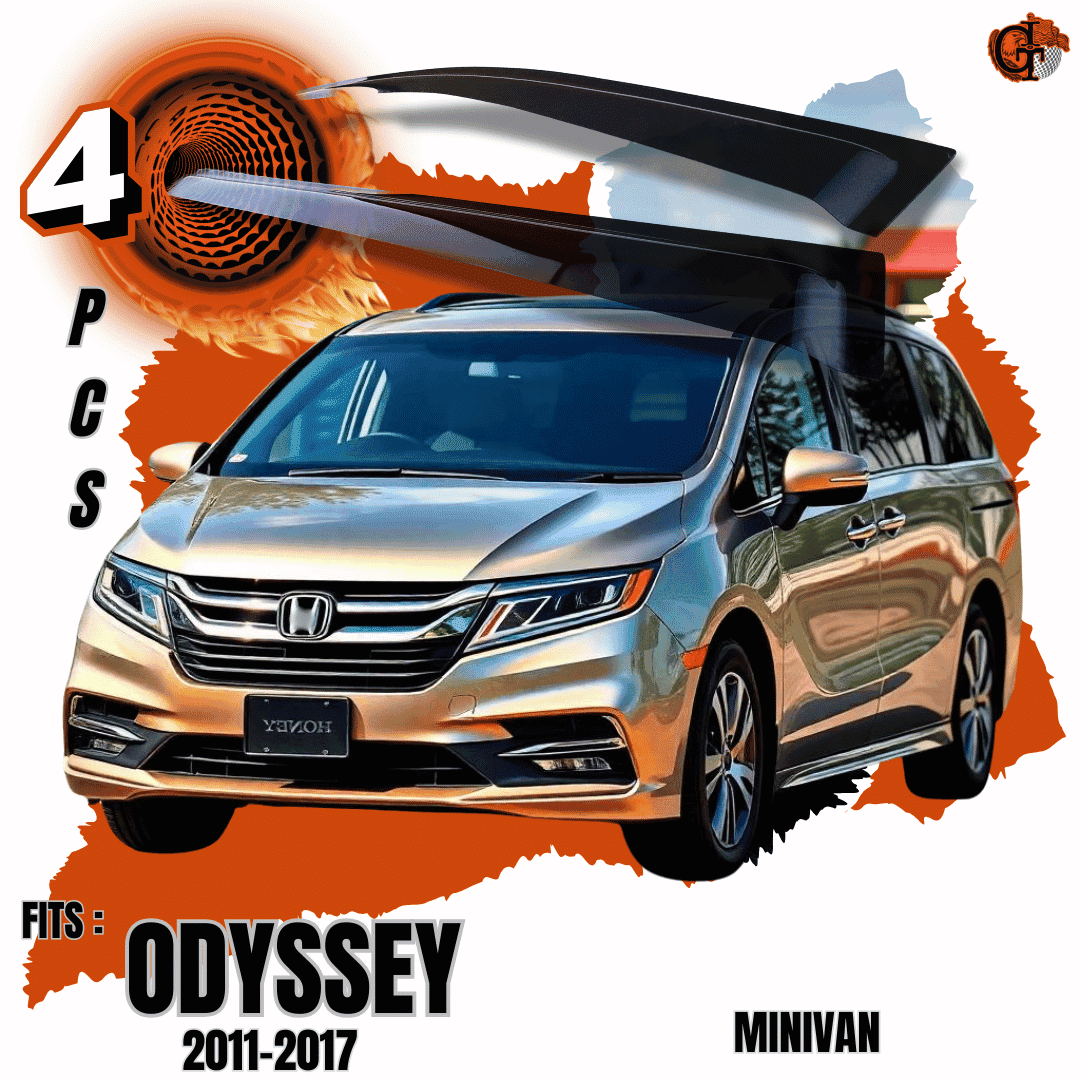 GIT Rain Guard Side Window Wind Deflector for 2011-2017 Honda Odyssey: Out-Channel, Easy Mount, Tinted Smoke Black