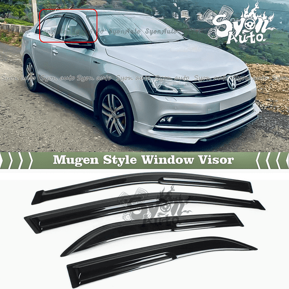 SYON AUTO FOR 2011-2017 VW Jetta MK6 3D Wavy Mugen Style Window Visor Rain Guard Deflector