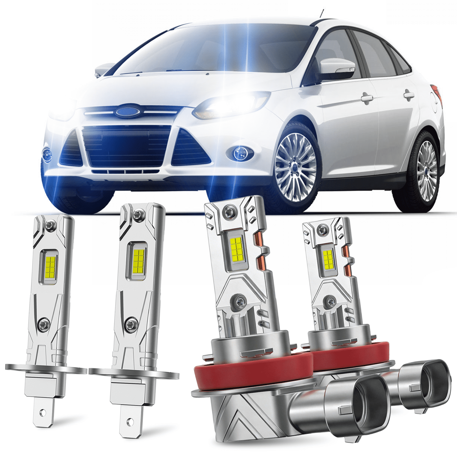 Fits 2012-2018 Ford Focus LED Headlight Bulbs H1 High Beam H11 Low Beam Lamp Replacement Kit