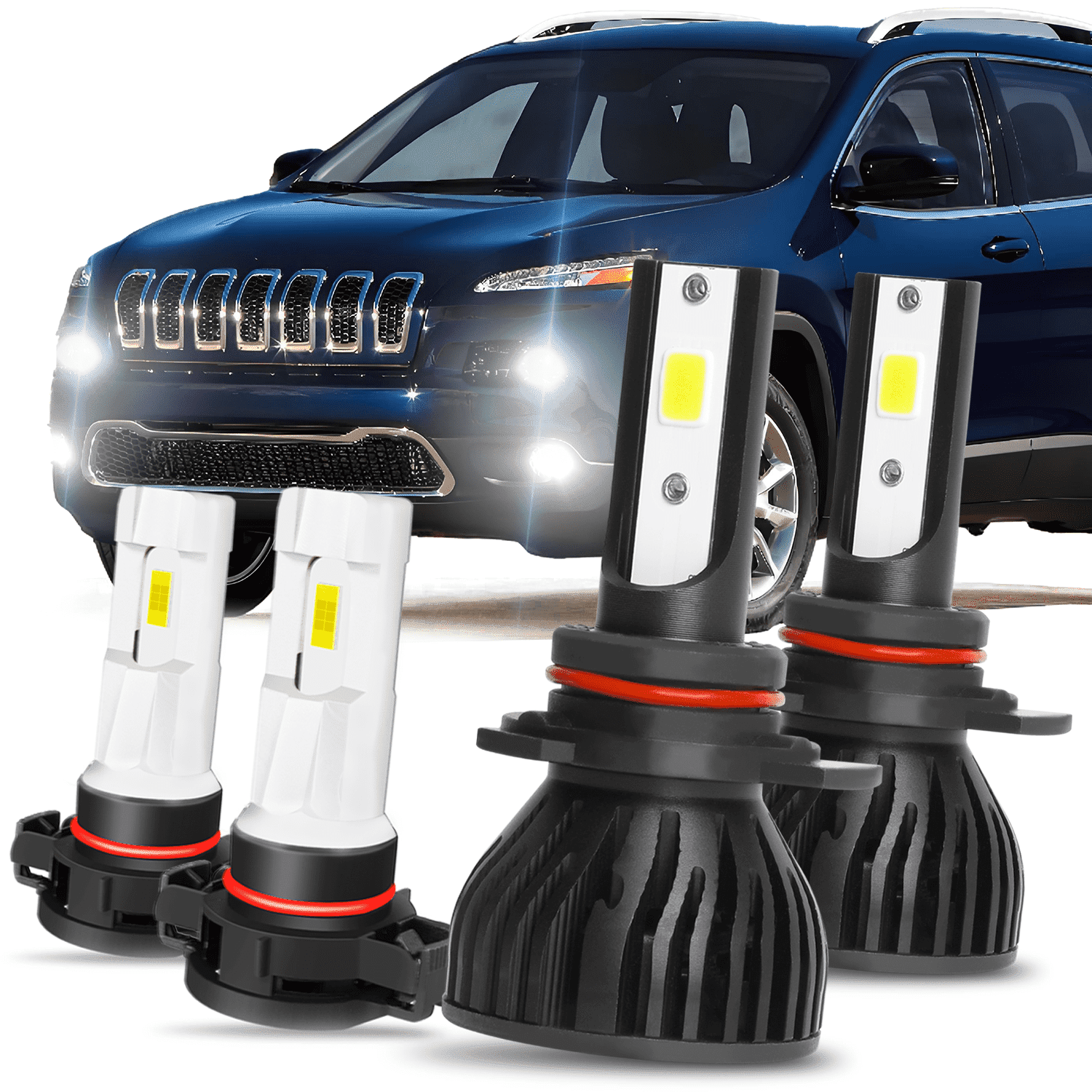 Fits 2014-2015 Jeep Cherokee LED Headlight Bulbs 9012 High Low Beam 2504 Fog Light Kit 4pcs