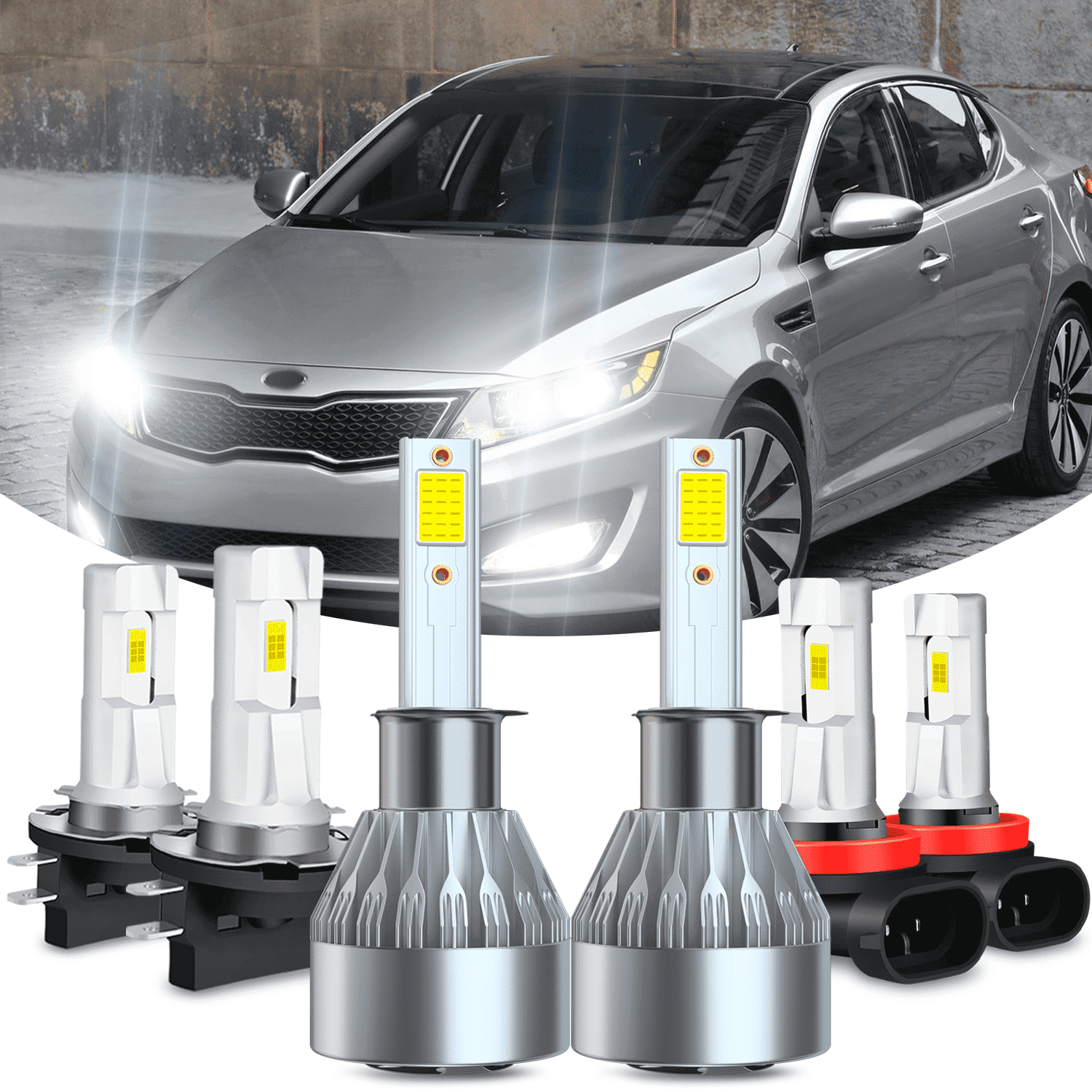 Fits 2014-2015 Kia Optima EX/EX Luxury/LX/SX LED Headlight Bulbs High Low Beam Set + Fog Light 6pcs