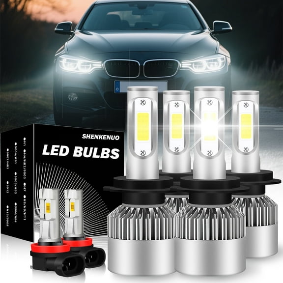 Fits 2014-2018 BMW 328d/328d xDrive LED Headlight Bulbs High Low Beam Fog Light Set 6000K White 6pcs