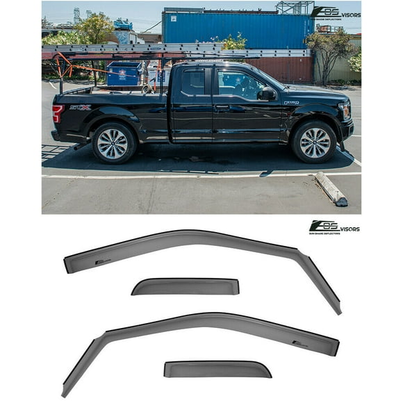 Fits ALL 2015-2019 Ford F-150 2017-UP F-250 F-350 F450 Extended Cab Models | EOS Visors IN-CHANNEL Style SMOKE TINTED Side Vents Window Deflectors Rain Guards