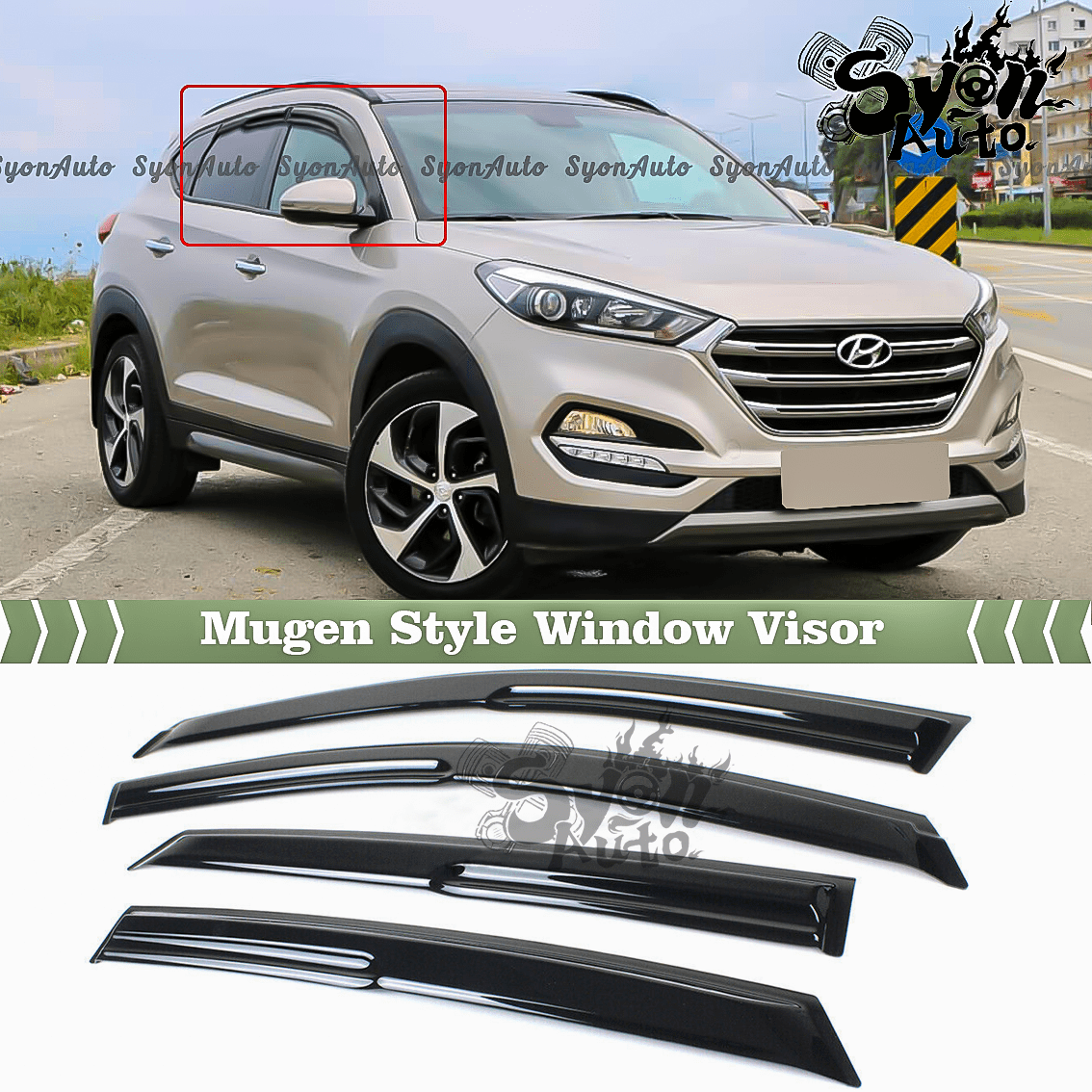 Fits 2016-2021 Hyundai Tucson 3D Wavy JDM Mugen Style Window Visor Rain Guard Vent