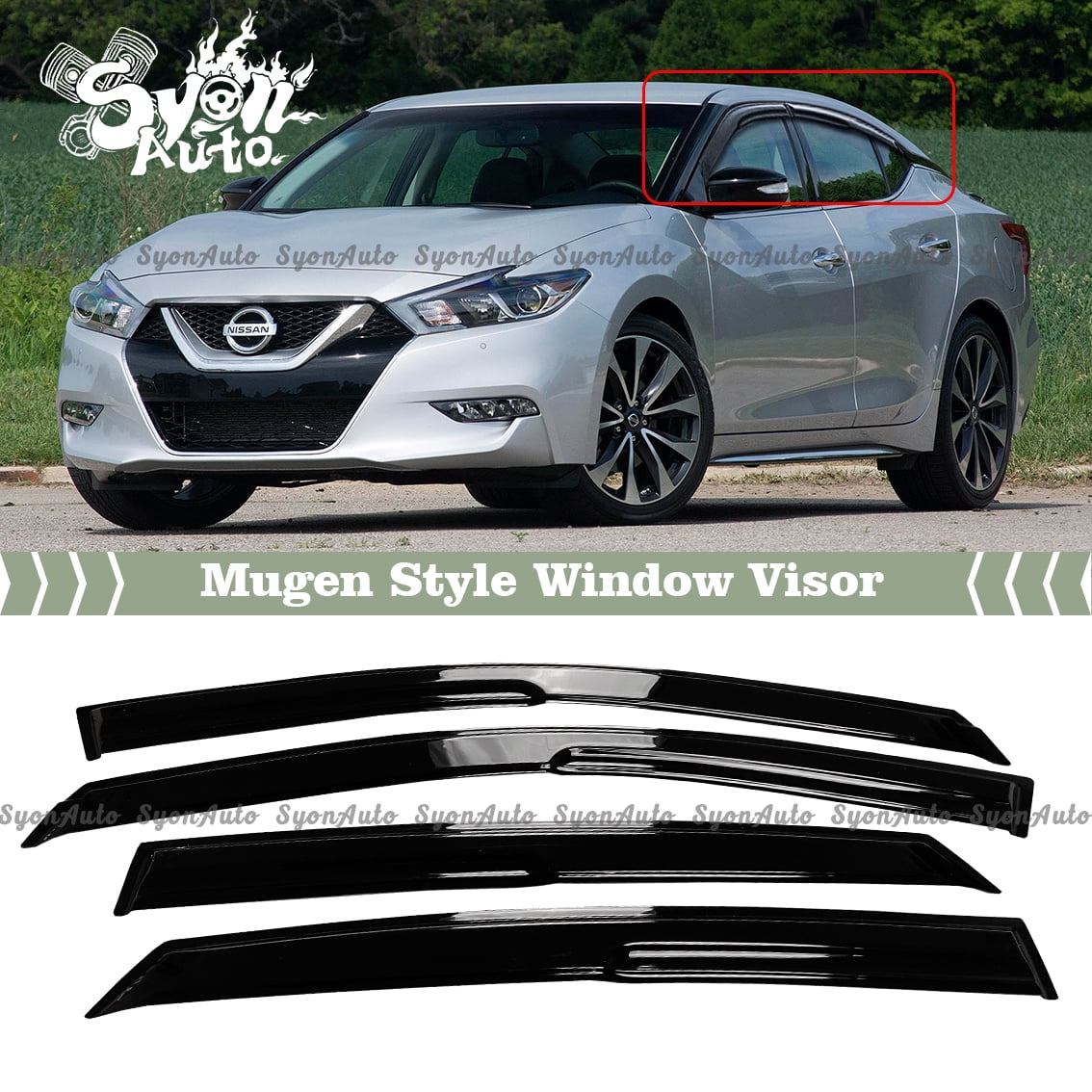 Fits 2016-2021 Nissan Maxima 3D JDM Mugen Style Window Visor Rain Guard