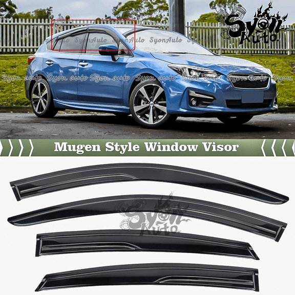Syon Auto Window Visor Rain Guard Mugen Style Fits 2017-2021 Subaru Impreza Hatchback Glossy Black Acrylic Double-Sided 4-Piece