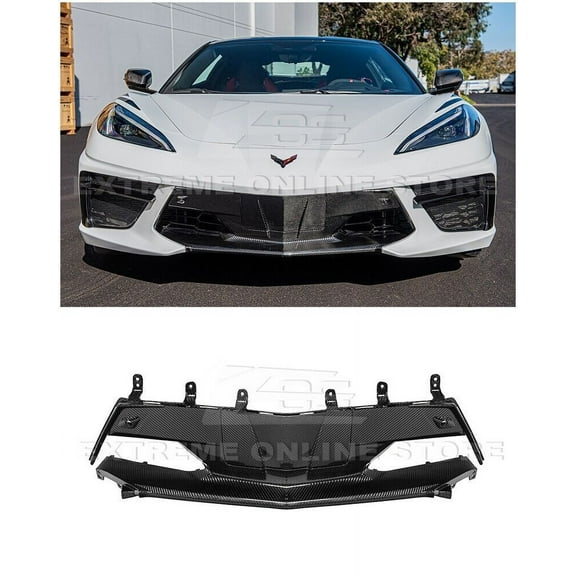 Fits ALL 2020-Present Chevrolet Corvette C8 Stingray & Z51 Models | GM Factory Style CARBON FIBER Replacement Front Bumper Lower Fascia Panel Grille Vent Trim Cover