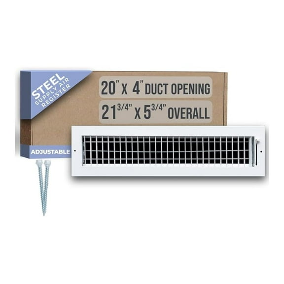 Fits 20x4 Duct Opening Steel Adjustable Air Supply Grille by | Register Vent Cover Grill for Sidewall and Ceiling | White | Outer Dimensions: 21.75" X 5.75"