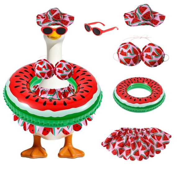 Fits 23" Porch Goose Outfits with Swimsuit Swim Ring Sunglasses Summer Porch Goose Bikini Clothes Lawn Goose Statue Costume for Outdoor Garden Lawn Yard Beach