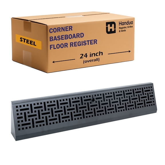 Fits 24" Baseboard Space | Corner Baseboard Register by Handua | Decorative Design | 24" External Length Register Vent Cover Grill | Adjustable Lever for Air Flow Control | Black