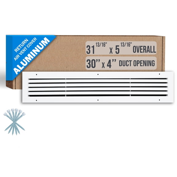 Fits 30x4 Duct Opening | Aluminum Return Air Grille by Handua | Vent Cover Grill for Sidewall and Ceiling | Rust Free | Durable Powder Coating | HVAC Cold Air Intake Grille | White