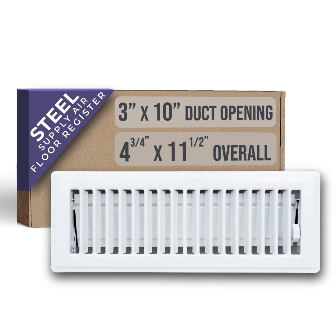 Fits 3x10 Duct Opening Floor Register with Louvered Design by Handua | Heavy Duty Walkable Design with Damper | Floor Vent Grille | Easy to Adjust Air Supply Lever | White