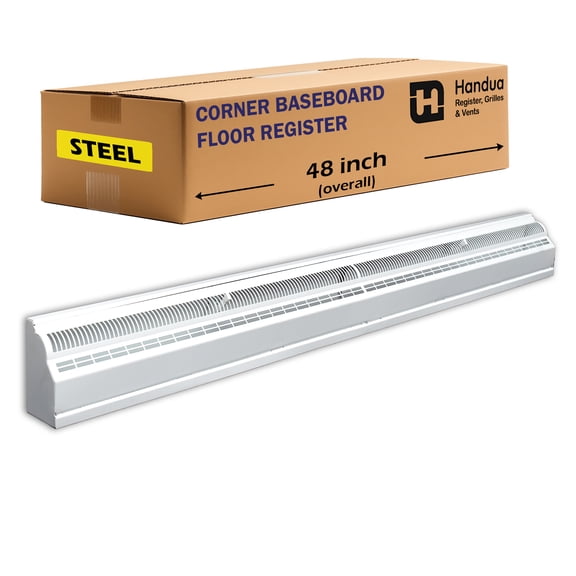 Fits 48-Inch Baseboard Space | Baseboard Air Register Grille | 48" External Length Vent Cover Grill | Adjustable Lever for Air Flow Control | Removable Faceplate | White