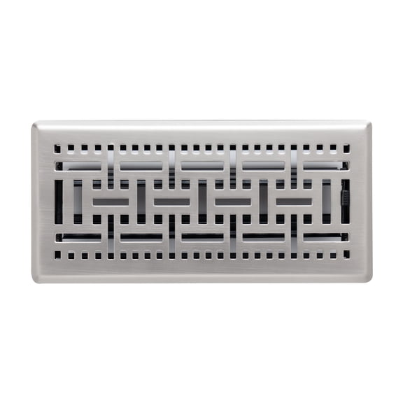 Fits 4x10 and 10x4 Duct Opening, Decorative Floor Register with BasketWeave , Heavy Duty Walkable Design with Damper, Floor Vent Grille, Easy Adjust Air Supply Lever, Satin Nickel
