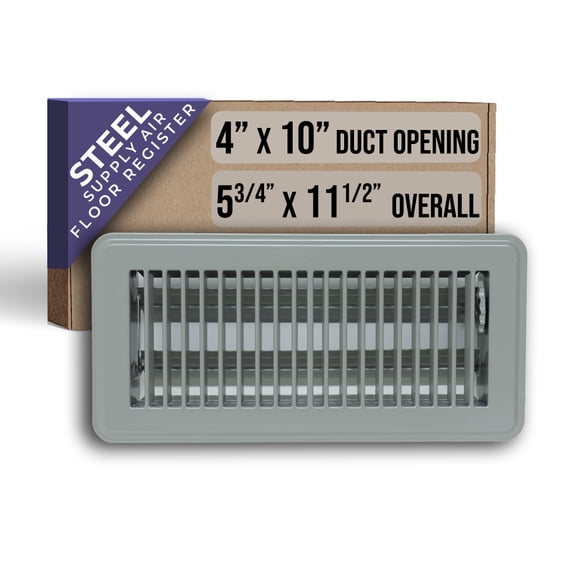 Fits 4x10 and 10x4 Duct Opening | Floor Register with Louvered Design by Handua | Heavy Duty Walkable Design with Damper | Floor Vent Grille | Easy to Adjust Air Supply Lever | Gray