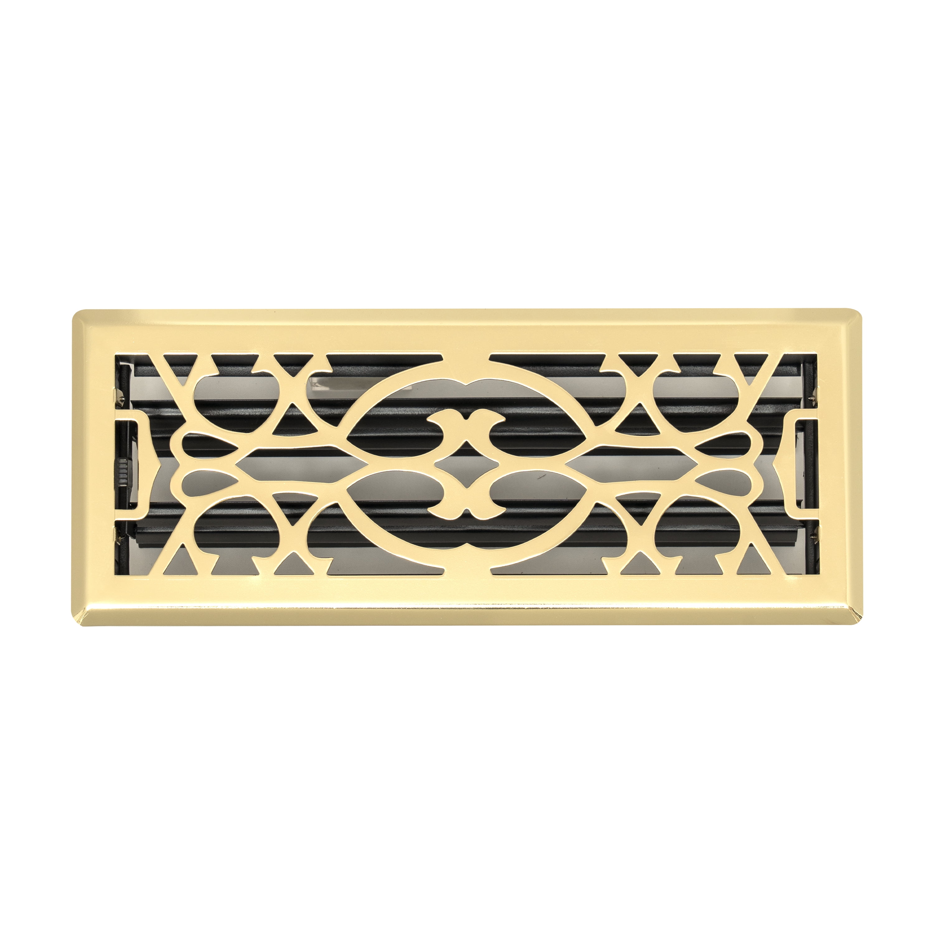 Fits 4x12 and 12x4 Duct Opening, Decorative Floor Register with Victorian , Heavy Duty Walkable Design with Damper, Floor Vent Grille, Easy Adjust Air Supply Lever, Polished Brass