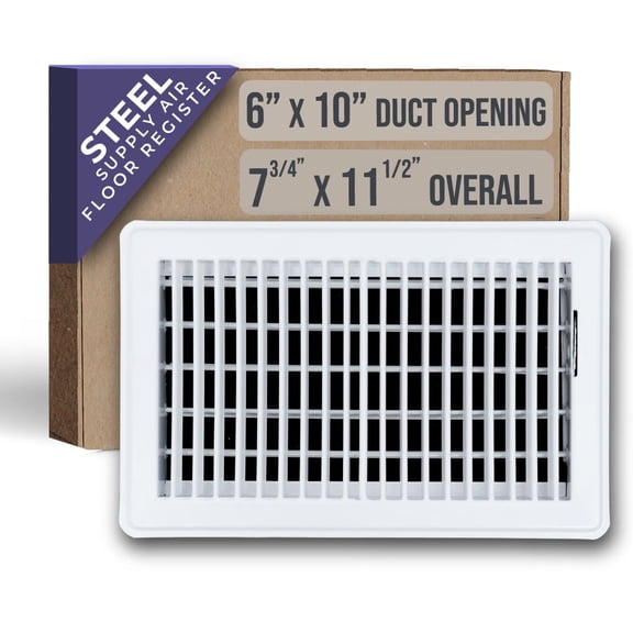 Fits 6x10 Duct Opening Floor Register with Louvered Design by Handua | Heavy Duty Walkable Design with Damper | Floor Vent Grille | Easy to Adjust Air Supply Lever | White