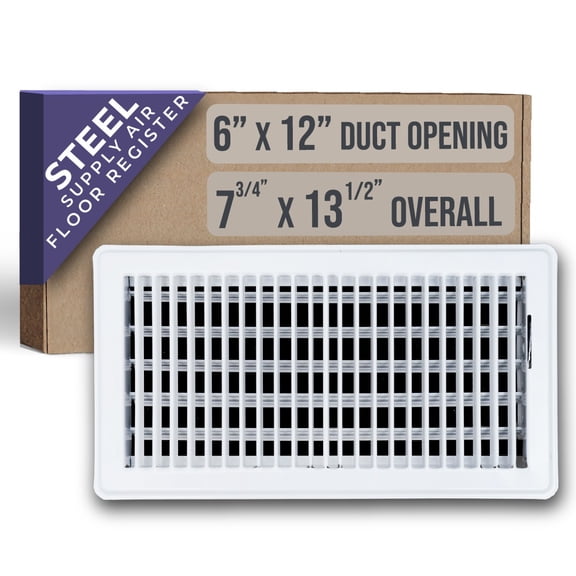 Fits 6x12 Duct Opening Floor Register with Louvered Design by Handua | Heavy Duty Walkable Design with Damper | Floor Vent Grille | Easy to Adjust Air Supply Lever | White