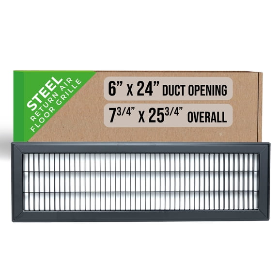 Fits 6x24 and 24x6 Duct Opening | Return Air Floor Grille by Handua | Walkable Vent Cover Grill for Floor | Black | Heavy Duty Fixed Blades | Outer Dimensions: 7.75"W X 25.75"H